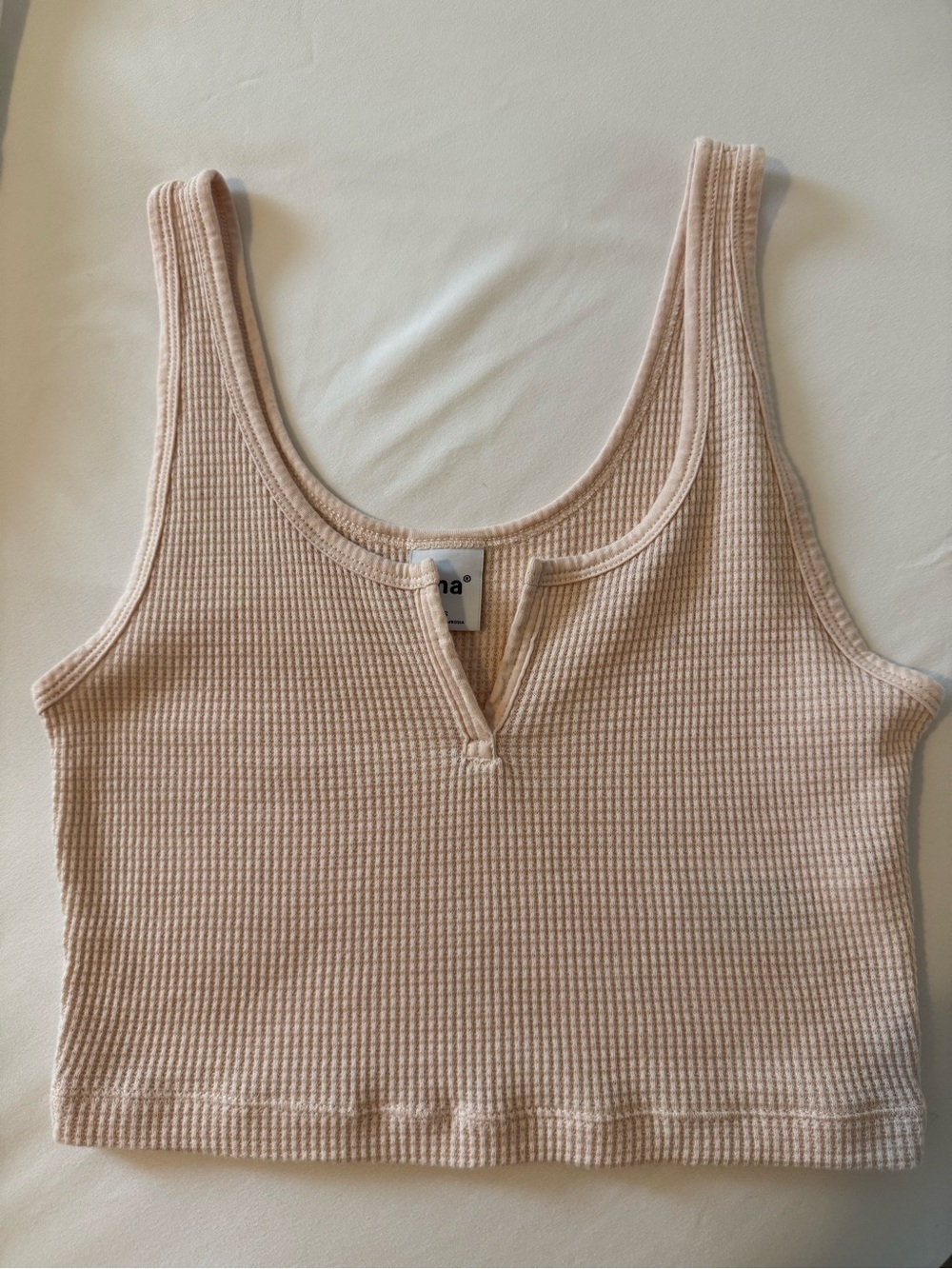 Aritzia TNA Light Pink Waffle Crop Tank Top